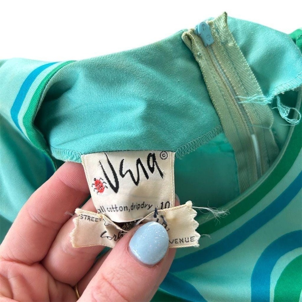1960s Vera Neumann Dress Mod Psychedelic Floral Aqua Shift 10 for Lord & Taylor - Picture 2 of 16